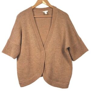 Chicos Women Short Sleeve Wool Blend Open Cardigan Sweater Sz 3 = XL 16 Cinnamon